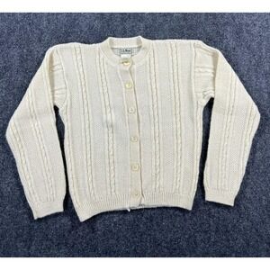 Vintage LL‎ Bean Sweater Womens Medium White Mohair Button Cardigan 80s